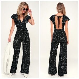 Lulus Fine Print Black and White Backless Jumpsuit XSmall